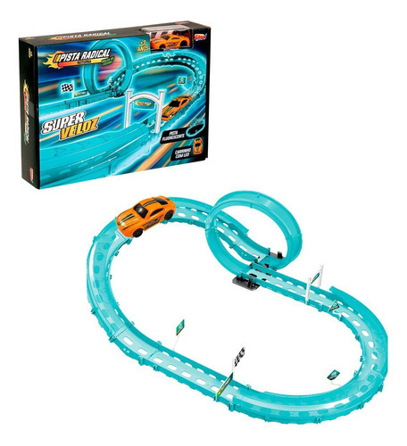 Pista Fluorescente Radical Noturna Com 1 Carrinho Zoop Toys Cor Azul-claro