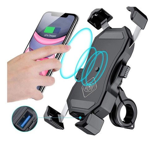 Suporte Celular Com Carregador Por Indução E Usb Para Moto