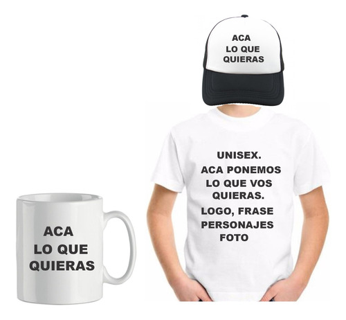 Combo Remera+gorra+taza Cumpleaños Niños Personalizadas 