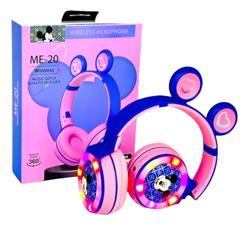 Diadema Niña Bluetooth Inalambrica Luz Rgb Mickey Mouse 