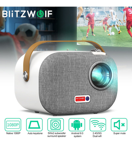 Projetor Blitzwolf Bw V2 Android Wifi Bluetooth Tripé