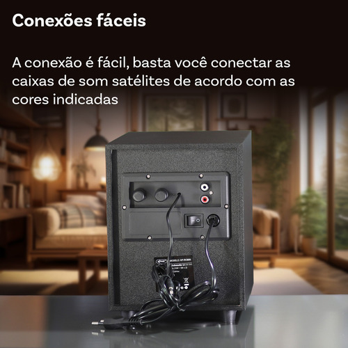 Home Theater Caixa De Som Para Tv Smart Pc Com Subwoofer 2.1 Preto