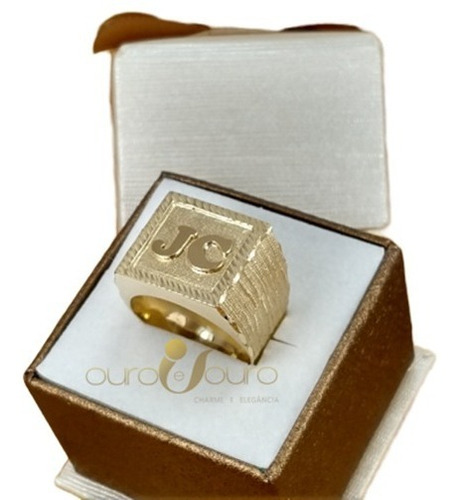 Anel Masculino Letra 12gr Ouro 18k  Lateral Trabalhada