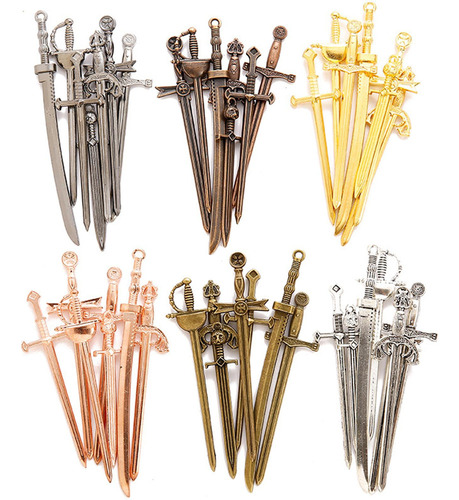 * 7 Peças Mini Pingentes De Espada Antigos, Amuletos De