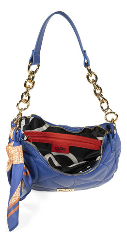Bolsa Hobo Cloe Para Mujer Mediana Acolchada Con Mascada Color Azul