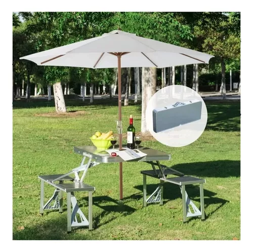 Mesa Camping Plegable Aluminio Valija Con 4 Banquetas