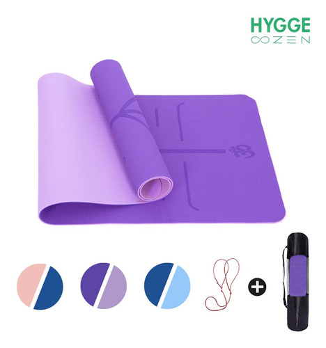 Imagen 7 de 10 de Mat Yoga Colchoneta Bicolor Guía Posiciones Tpe 6mm + Funda