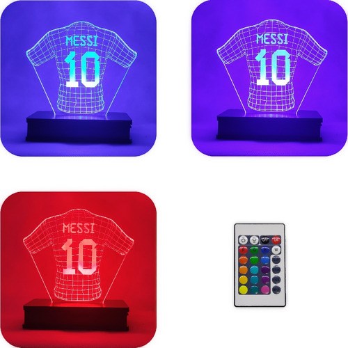 Lámpara Led 3d Camiseta Messi  2 Regalo Rgb 16 Colores 220v
