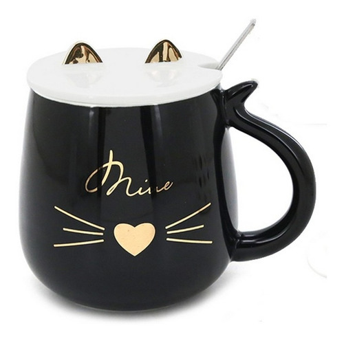 Taza Ceramica Gatito Con Tapa Y Cucharita Ar1 14424 Ellobo