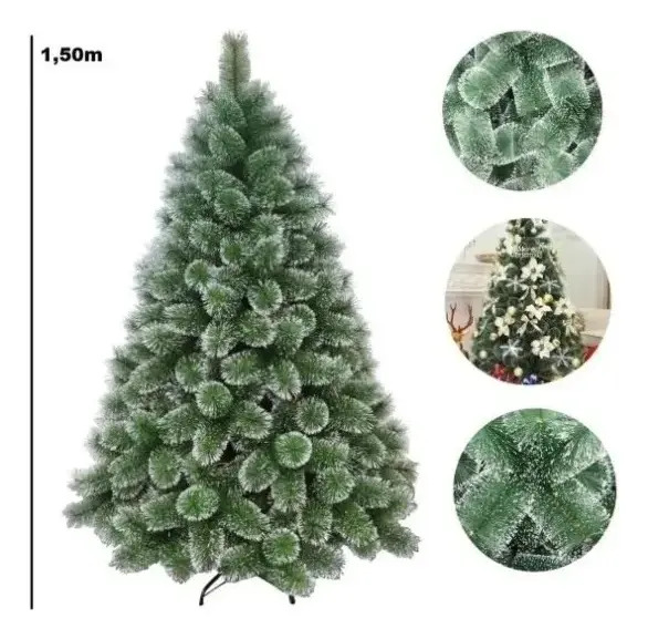Árvore De Natal Pinheiro Neve 1,50m 260 Galhos Pom Pom Verde Com Pontas ﻿Nevada Grande Pinheiro Toque De Neve Cheia Luxo LuvinCo