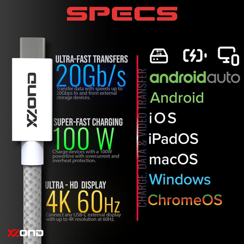Cable Usb C A C 3.2 Gen 2x2 - Transferencia De Datos De 20 G