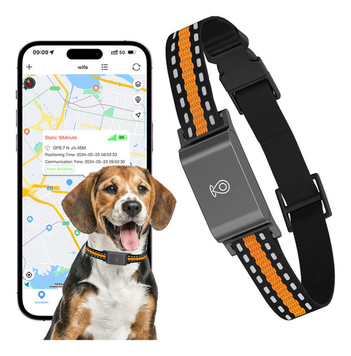Collar Gps Rastreador Para Perro Gato Alerta Tiempo Real 4g Negro Y Naranjo Universal