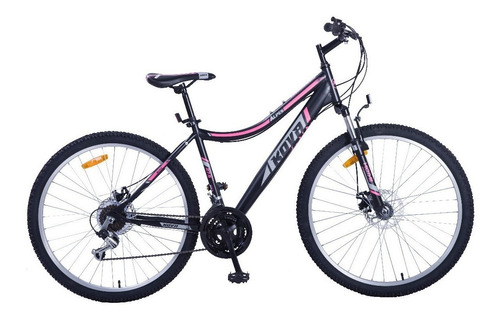 Mountain bike femenina Kova Alpes R27.5 21v cambios Shimano color negro/rosa con pie de apoyo