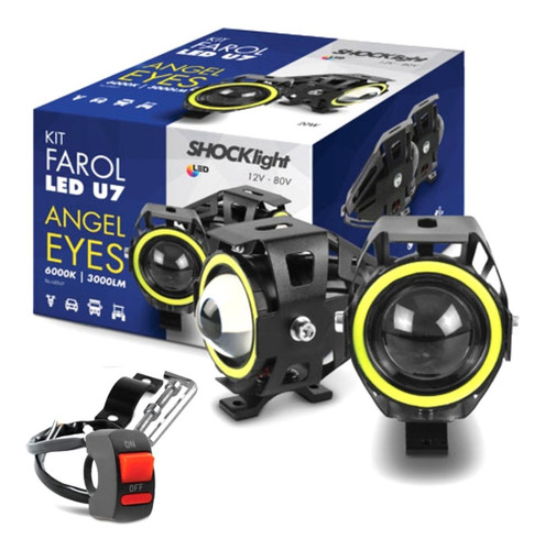 Imagem 1 de 4 de Par Farol Milha Led Moto U7 Angel Eyes Nevoeiro Universal