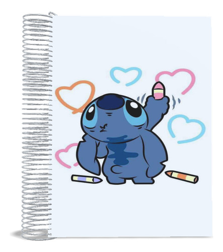 Caderno Lilo E Stitch 1 Matéria 96 Fl Personalizada Espiral Branco