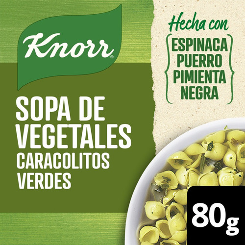 Sopa De Vegetales Knorr Caracolitos Verdes Sobre X 80 Gr