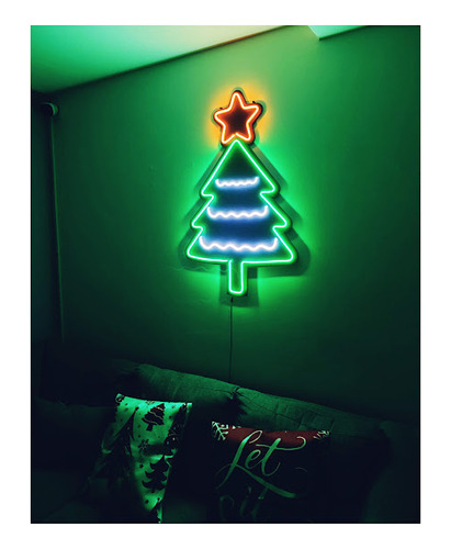 Arbol De Navidad Mdf Neon Led Brilloso 90x60 Cm Pizarron