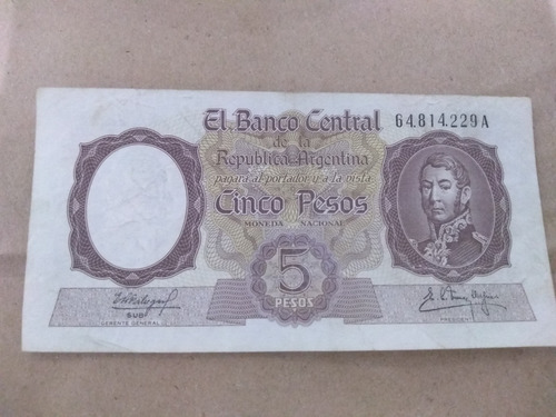Billete De Cinco Pesos De 1962