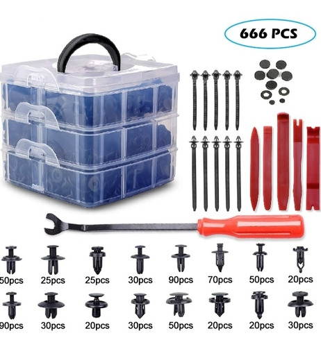 Kit Grapas Automotrices Clips 666 Piezas 