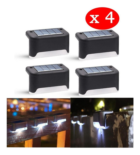 Kit  4 Luces Solares Patio Jardín /para Escaleras Y Muros 