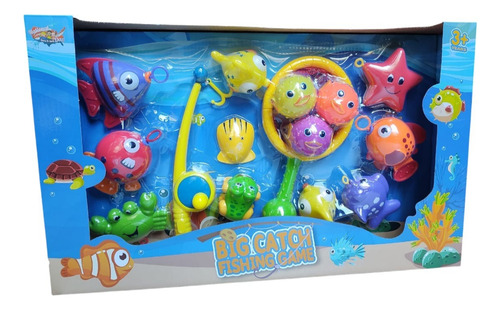 Juego Set Pesca Para El Baño C/caña De Pescar + Red Amarillo Y Celeste