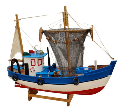 Imagem 4 de 4 de Barco Pesqueiro Decorativo Em Madeira 39 X 32 Cm