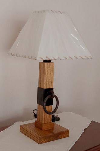 Velador Rustico Madera Paraiso Hierro Marrón Claro Beige