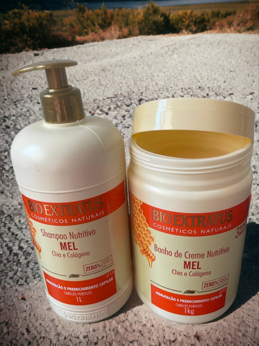Kit 1 Shampoo 1 Banho Creme Mel Nutrit 1l Bio Extratus