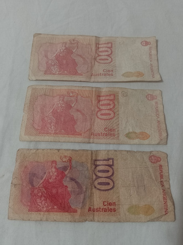 3 Billetes Antiguos Argentinos 100 Australes ( Usado )