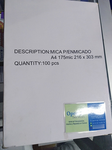 Imagen 1 de 1 de Micas Para Enmicadora A4 175mic