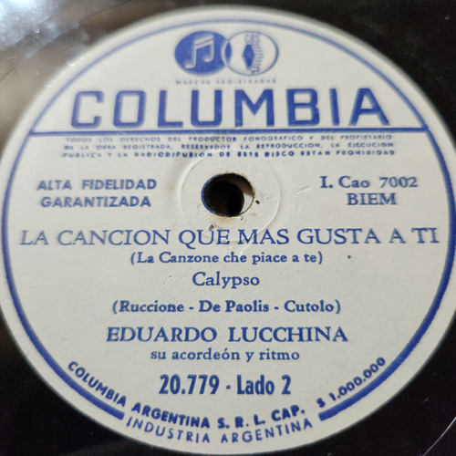 Pasta Eduardo Lucchina Su Acordeon Y Ritmo Columbia C619