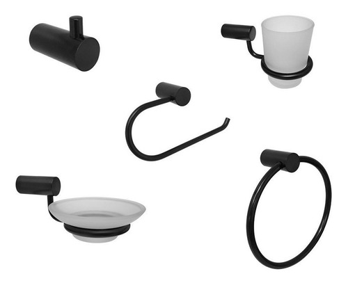 Imagen 3 de 6 de Kit 5 Accesorios Baño Black Velvet Peirano P