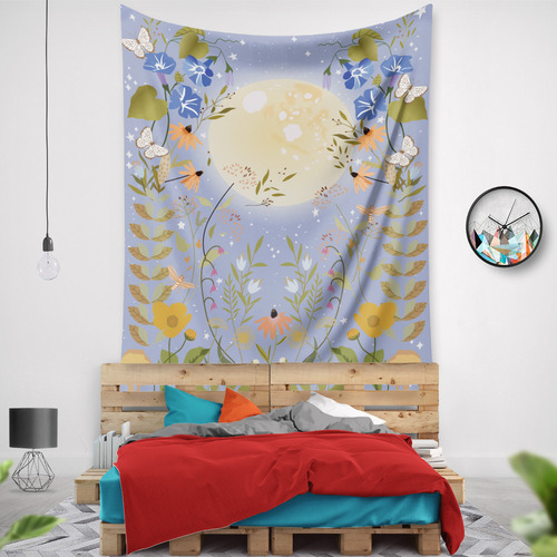 Tapiz 150x200cm Fases Lunares Y Flores Para Decoración