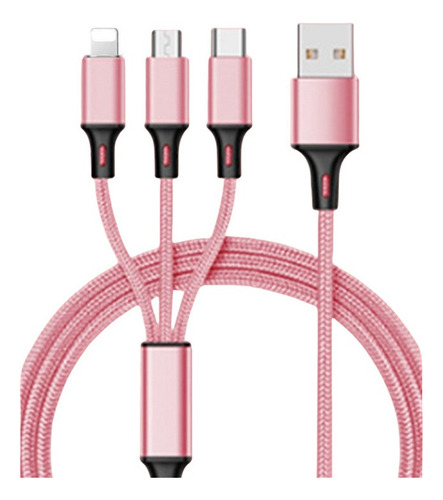 Cables Usb 3en1cargador Carga Rápida Celular Tablet Múltiple Rosa