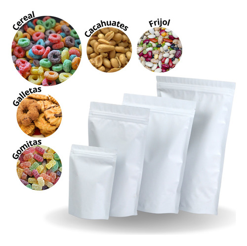 500 Bolsas Stand Up Pouch Con Cierre Blanco Mate 1000 Grs