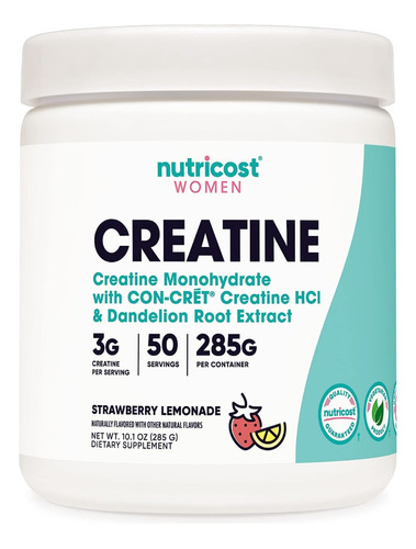 Creatina Para Mujeres Nutricost 50 Servicios Sabor Limonada De Fresa