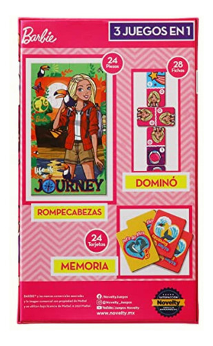 Novelty, Set De Juegos 3 En 1, Barbie, Juego De Mesa, Juegos
