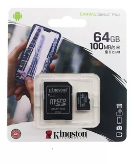 Memoria Micro Sd Kingston 64 Gb Canvas Select Clase 10 A1