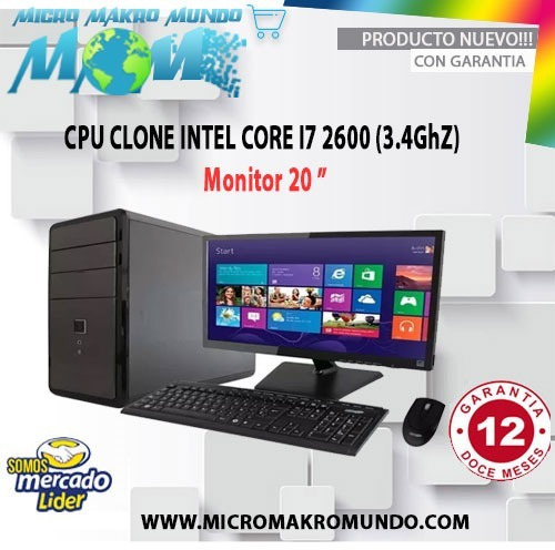 Cpu Clone Intel Core I7-2600 (3.4ghz) + Monitor 20   Nuevos