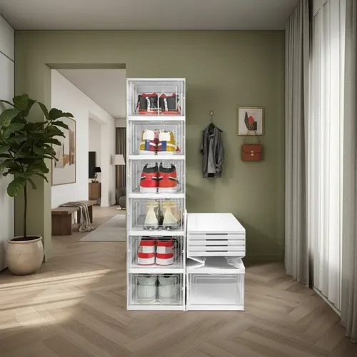 Sapateira Vertical Armário Sapato Tênis 6 Andares Caixa Sapato Vitrine Vertical Multiuso - Branco Branco