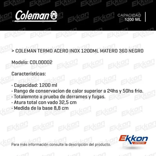 Termo Coleman de Acero Inoxidable con Pico Matero 360° 1200ML🧉 👉  Construidos en Acero inoxidable,18/8 de triple capa y aislamiento al…