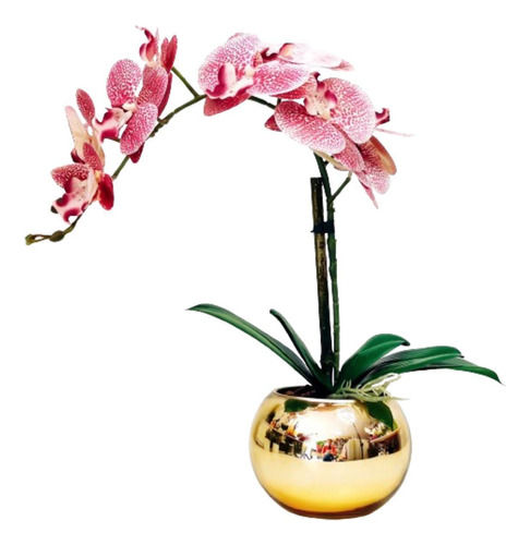 Arranjo Flores 1 Orquídea Rosa Toque Real Vaso Dourado