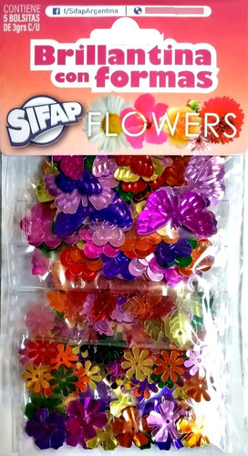 Brillantina Formas Flowers Flores Surtidas 15 Gr Sifap 5 Bol