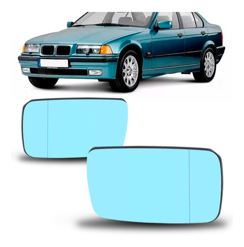 Jogo Lente Retrovisor Bmw Série 3 92/98 Azul Com Aquecedor