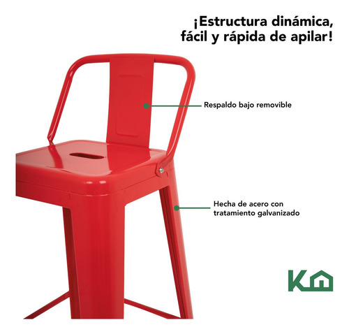 Banco Alto Respaldo Tipo Tolix Vintage Minimalista Moderno Acero Galvanizado Color Rojo KingsHouse TOLIX-BAR2