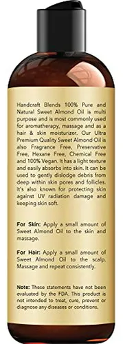 Aceite De Almendras Dulces Handcraft Blends - 8 Oz - 100% Pu