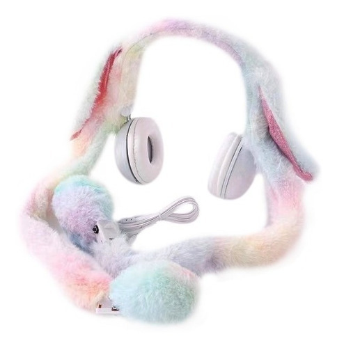 Imagen 2 de 2 de Auricular Vincha Conejo Peluche Orejas Luz Led Celular 1,2m