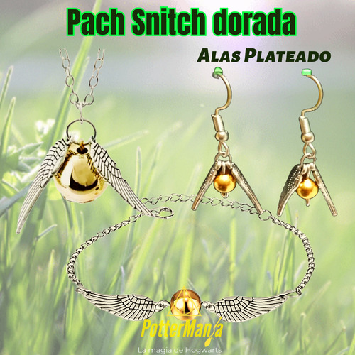 Pack Colgante, Pulsera Y Aros Snitch Dorada Harry Potter