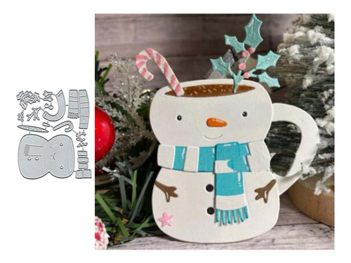 Taza Muñeco Nieve Navidad Troquel Metal Corte Plantilla Para