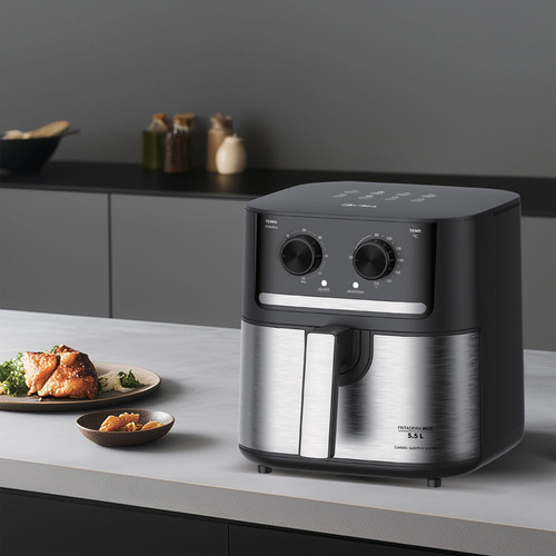 Fritadeira Air Fryer 5,5l Cyclone Preto E Inox Midea 127V